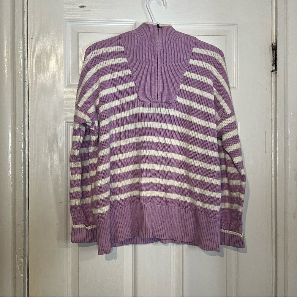 Lands end 1/4 zip purple and white strip sweater small in women’s